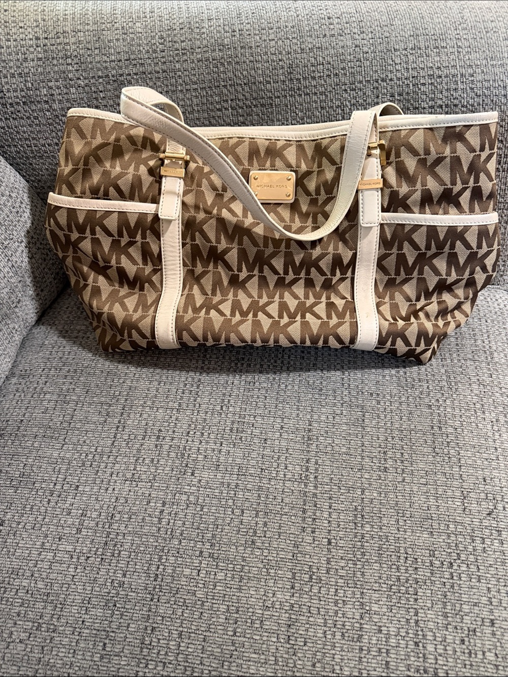 Michael Kors Brown and Cream MK Monogram Tote